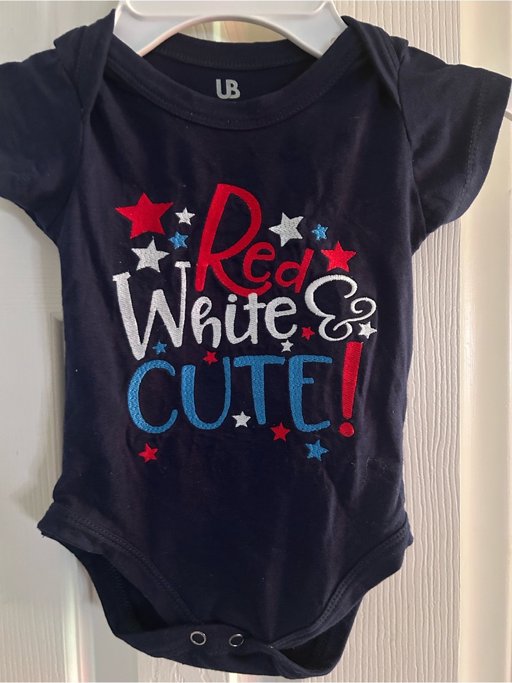 Navy "Red White & Cute" Graphic One-Piece for baby Size 3 months.